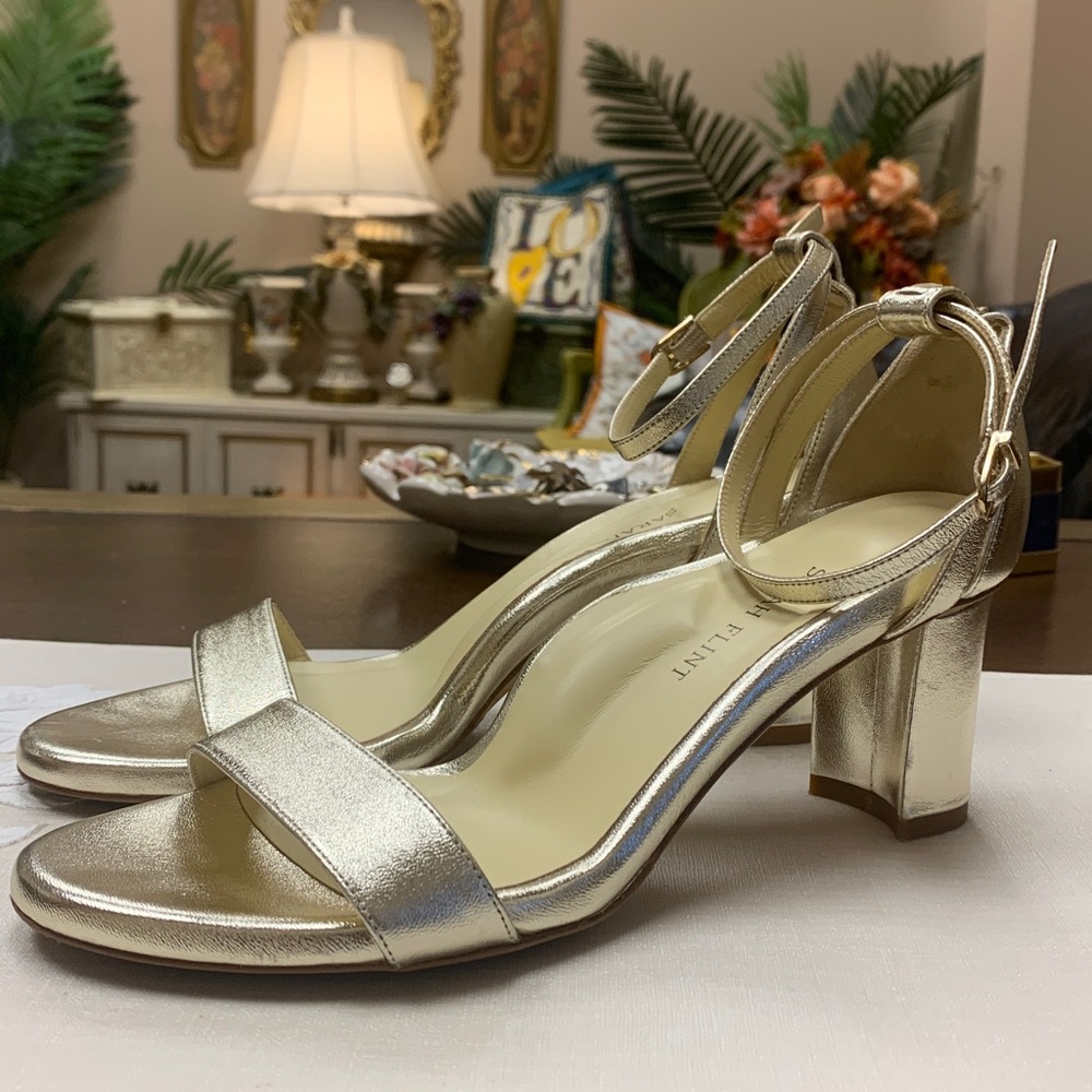 Sarah Flint Gold Leather Heeled Sandals Size 38